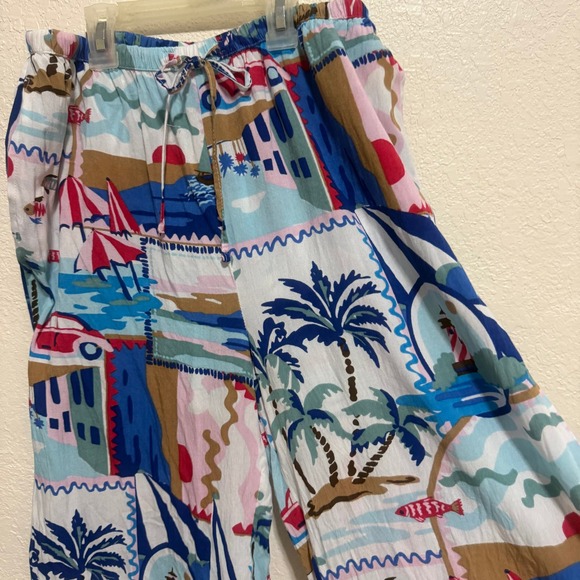 Fresh Destinations Tropical Vacation Print Rayon Wide Leg Pants Womens Medium - Picture 6 of 16